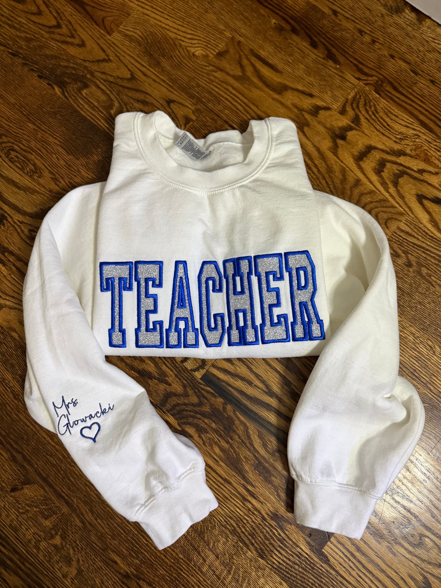 Personalized Teacher Applique Embroidered Crewneck