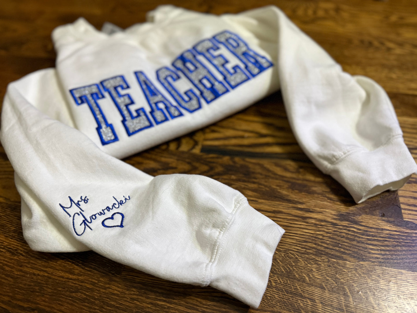 Personalized Teacher Applique Embroidered Crewneck